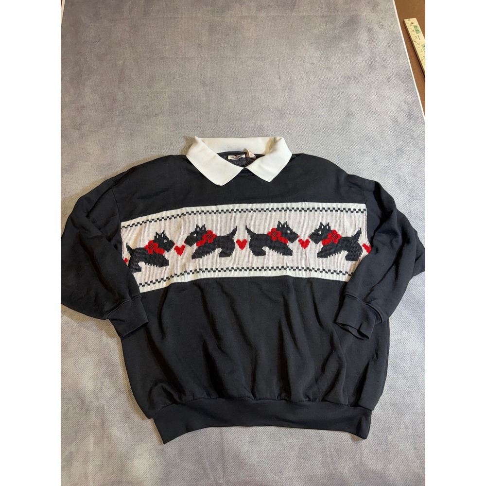 Vintage Separate Issue Woman Scottie Dog Heart Sweatshirt Black Plus 18W 90s